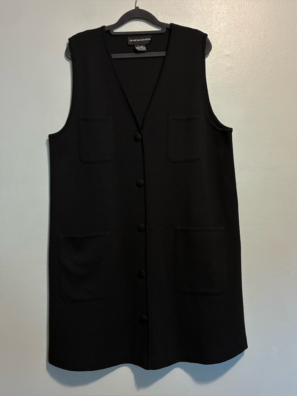 Andrea Jovine Black 100% Wool Sleeveless Button Front Dress XL
